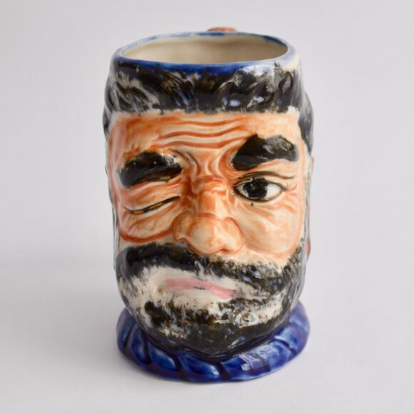 Vintage Pirate Face Mug Winking Beard Ceramic Cup with Squirrel Handle Rare - Picture 1 of 6